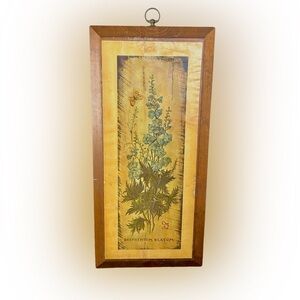 Vintage Delphinium Elatum Wooden Floral Wall Hanging Botany Plaque Cottage Decor